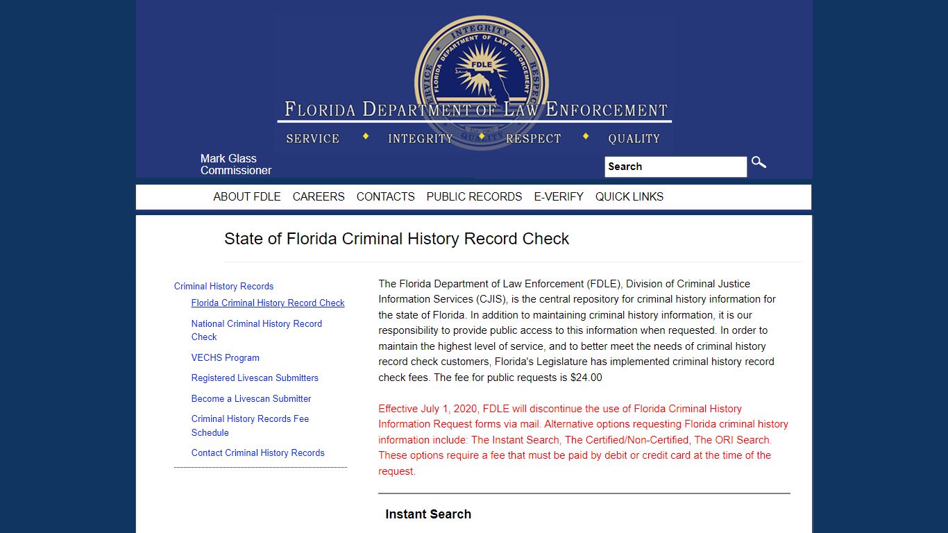 Florida Criminal History Record Check